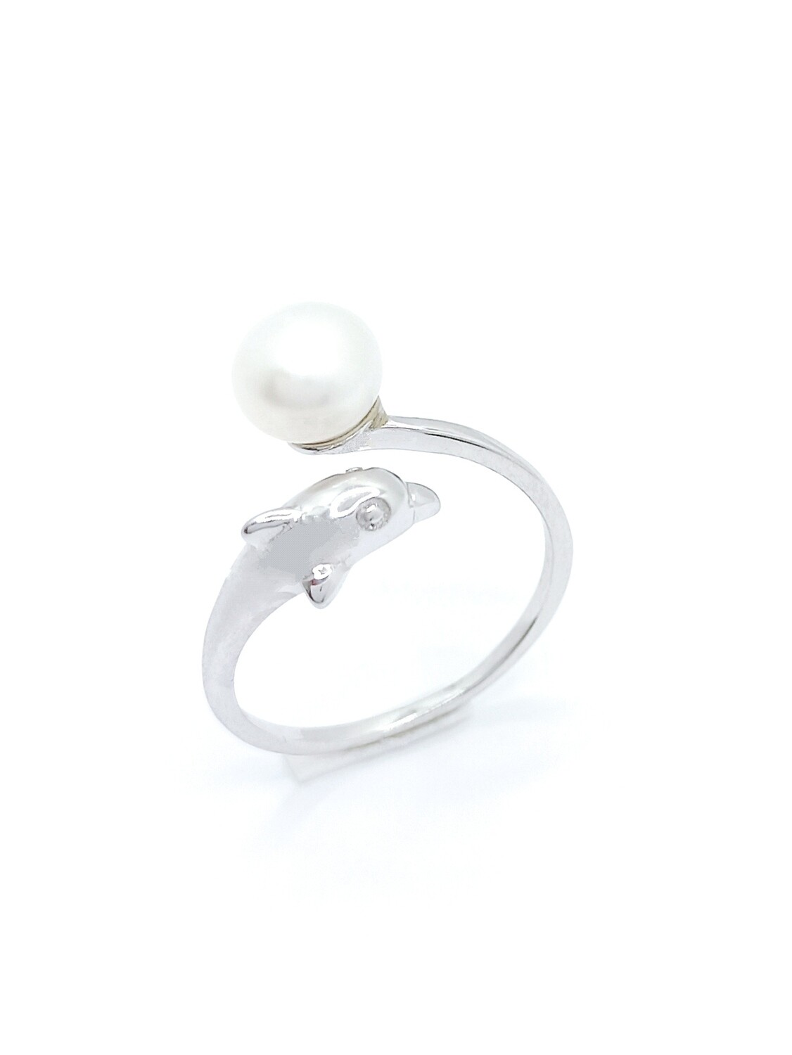 Silver 925 pearl stone dolphin ring