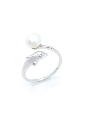 Silver 925 pearl stone dolphin ring