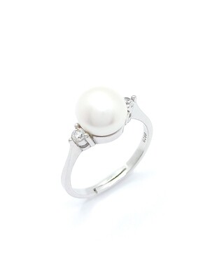 Silver 925 pearl and white stone ring