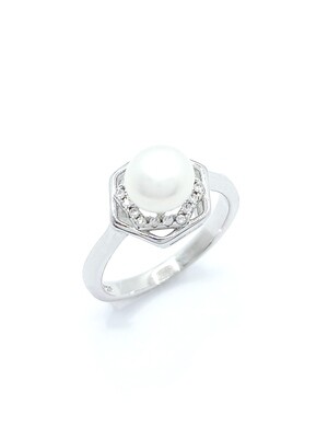 Silver 925 pearl and white stone ring