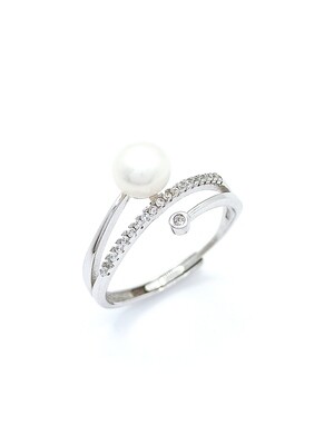 Silver 925 pearl and white stone ring