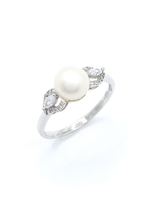 Silver 925 pearl and white stone ring