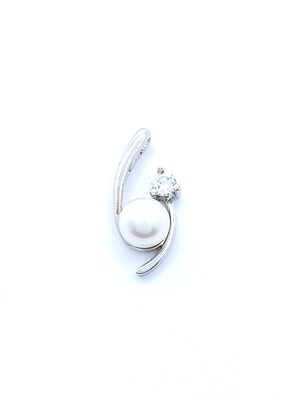 Silver 925 modern pendant with pearl and white stone