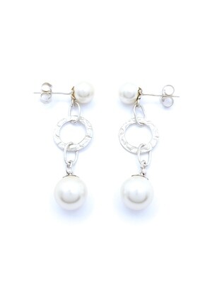 Silver 925 double pearl stone stud earrings