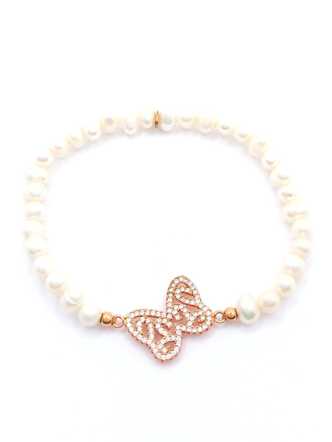 Silver 925 pearl stone hand bracelet with butterfly