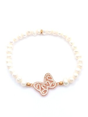 Silver 925 pearl stone hand bracelet with butterfly