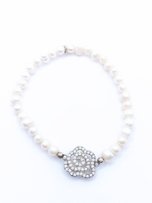 Silver 925 pearl stone flower hand bracelet