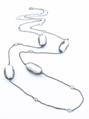 Silver 925 pearl stone long necklace
