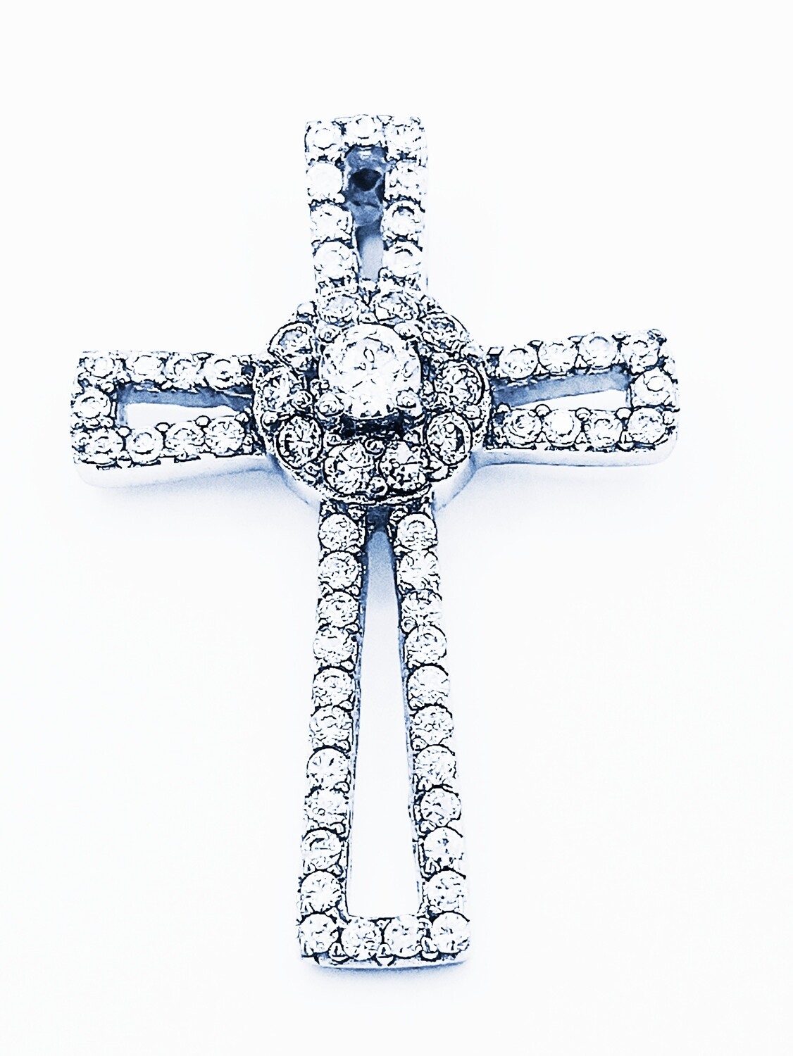 Silver 925 white stone cross pendant