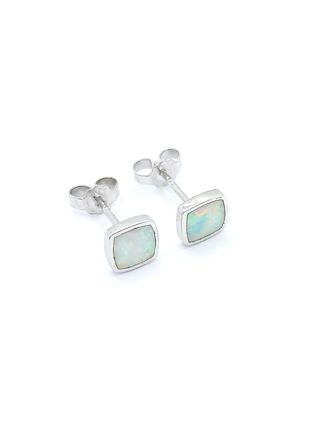 Silver 925 square white opal children stud earrings