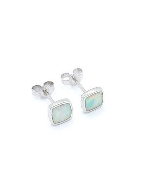 Silver 925 square white opal children stud earrings