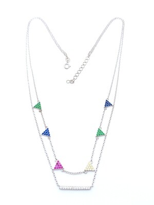 Silver 925 double design necklace multi color stone
