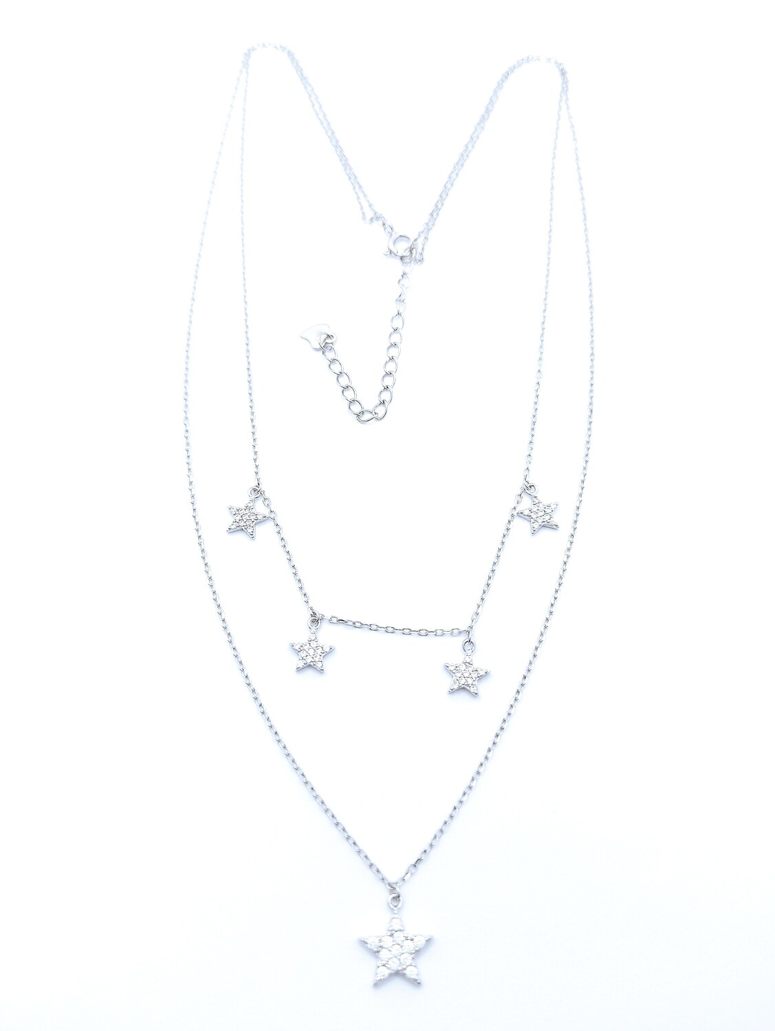 Silver 925 star double chain necklace