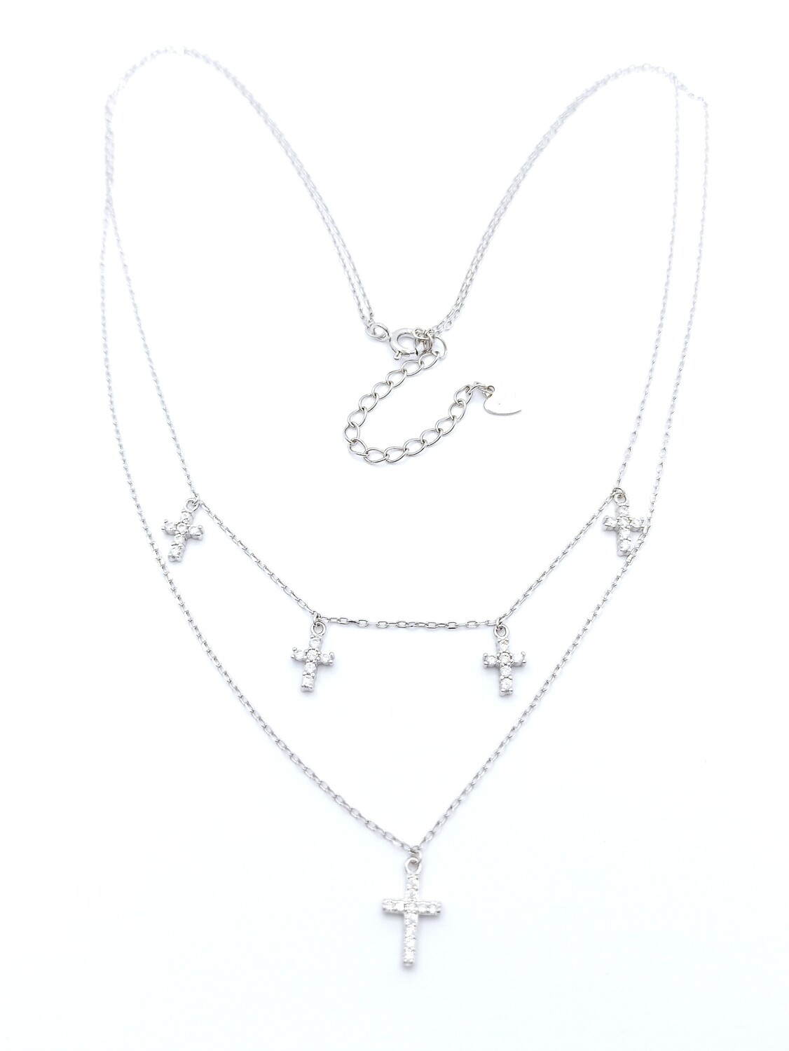 Silver 925 double chain cross necklace