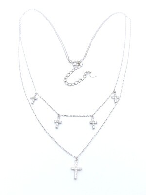 Silver 925 double chain cross necklace