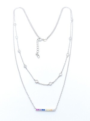 Silver 925 double design necklace multi color stone