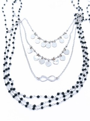 Silver 925 rosary chain double necklace black stone