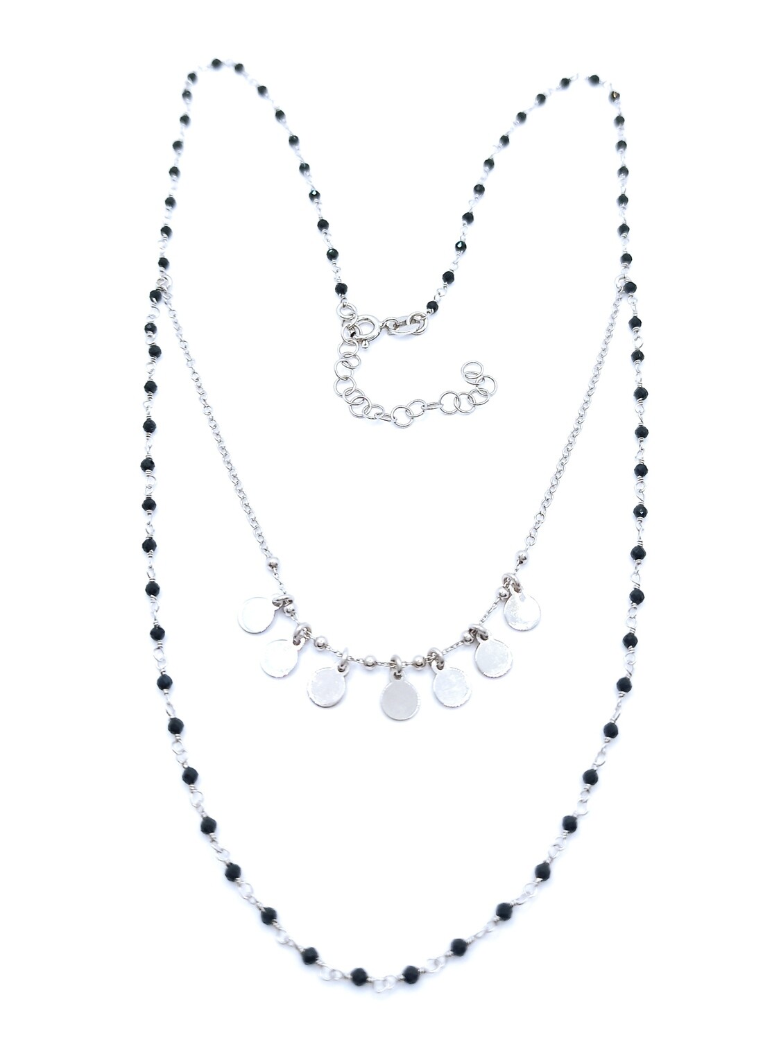 Silver 925 rosary chain double necklace black stone, MODEL-COLOR-DESIGN: 1-White-Circle