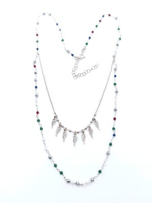 Silver 925 rosary chain double necklace angel wing or circle