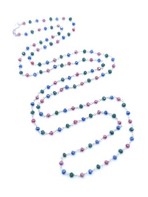 Silver 925 rosary chain long necklace black &amp; colorful stone