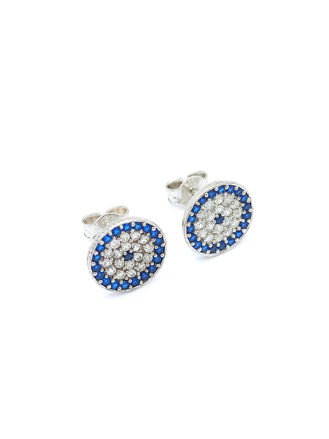 Silver 925 big evil eye stone stud earrings