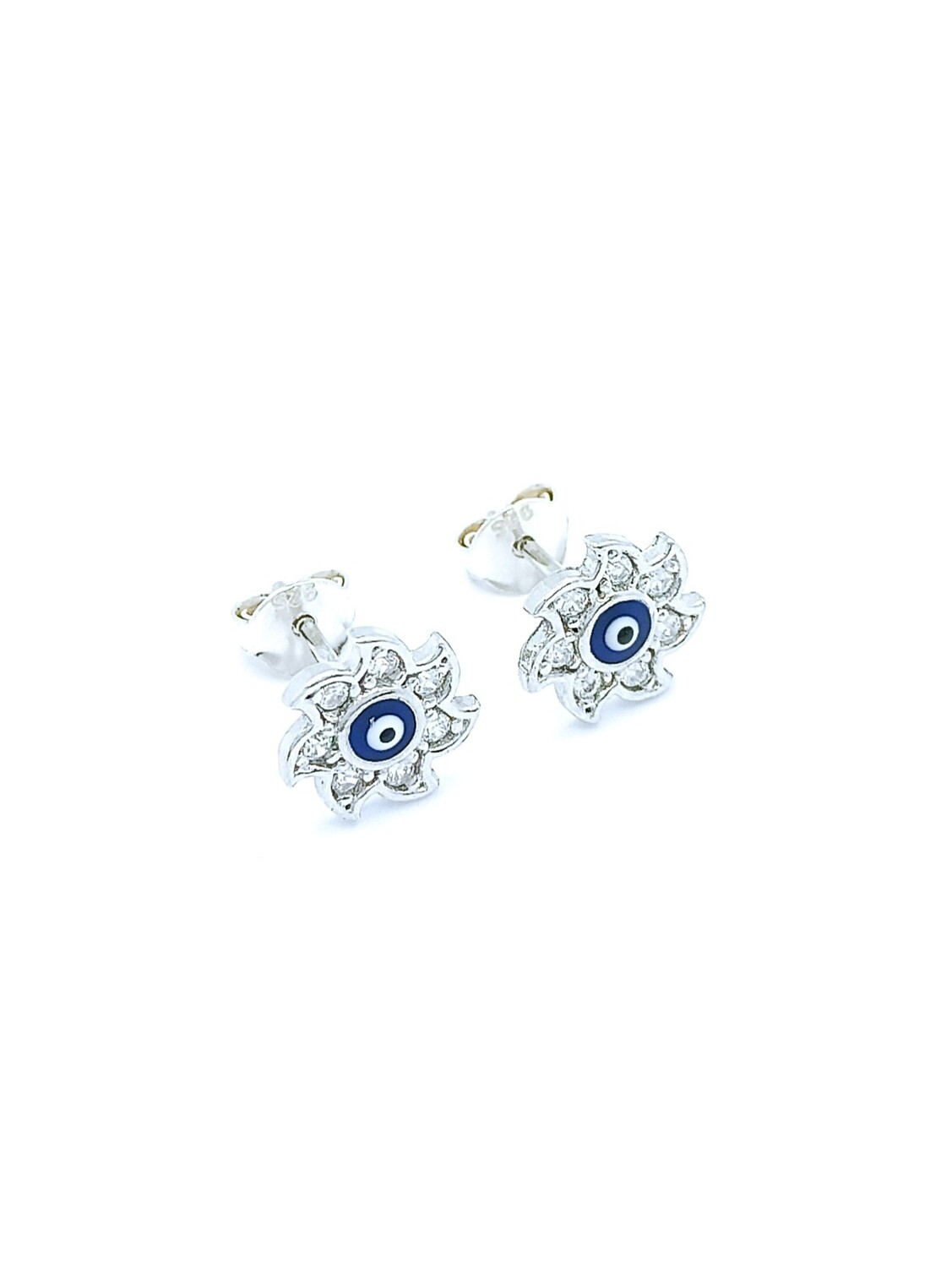 Silver 925 evil eye sun design stud earrings