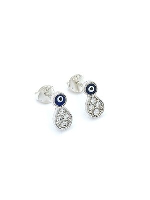 Silver 925 stud earrings evil eye tear design