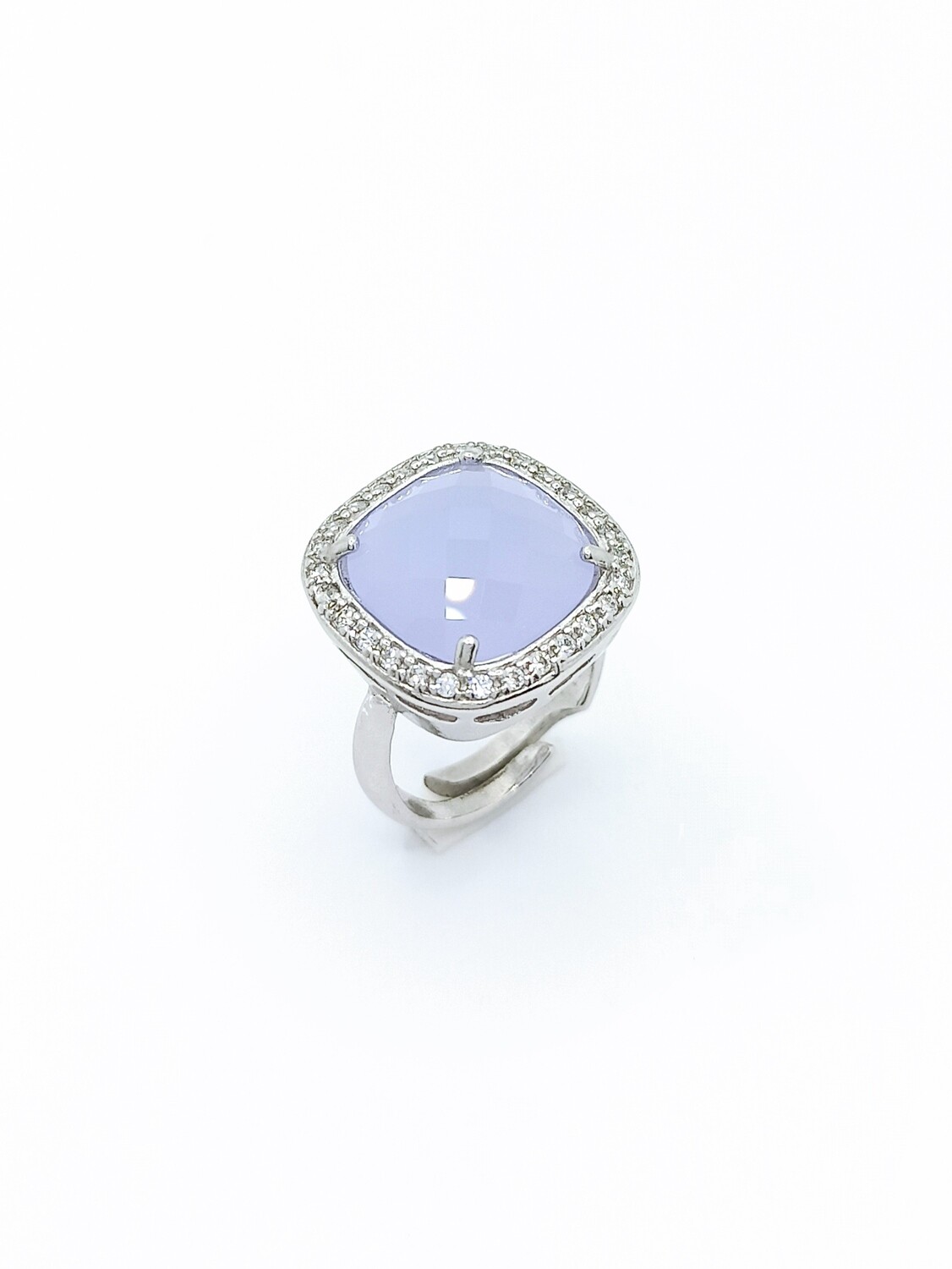 Silver 925 big lila stone rosette ring