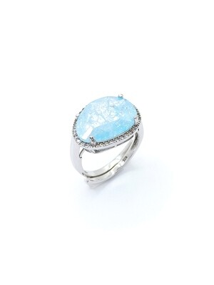 Silver 925 asymmetric rosette ring light blue stone
