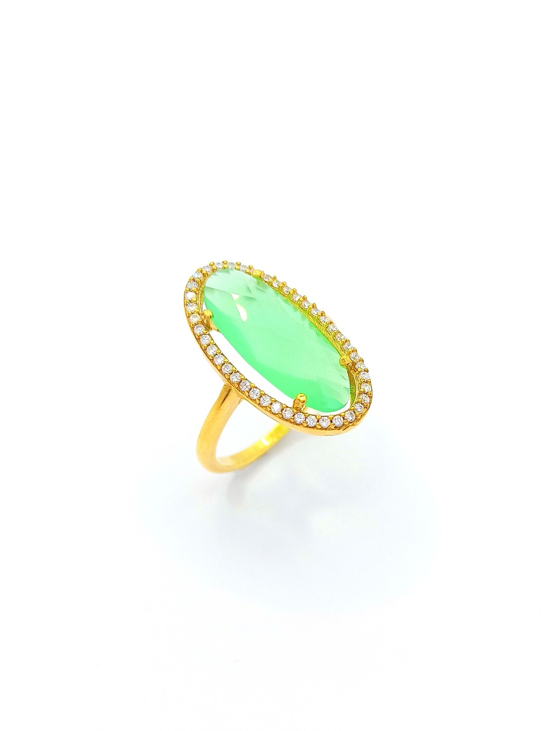 Silver 925 gold plated rosette ring light green stone