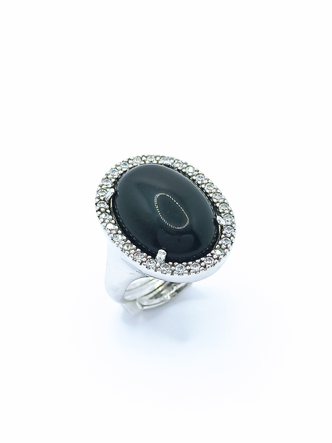 Silver 925 oval rosette ring big black onyx stone