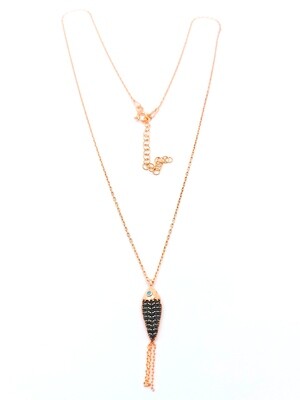 Silver 925 rose fish necklace black &amp; blue stone