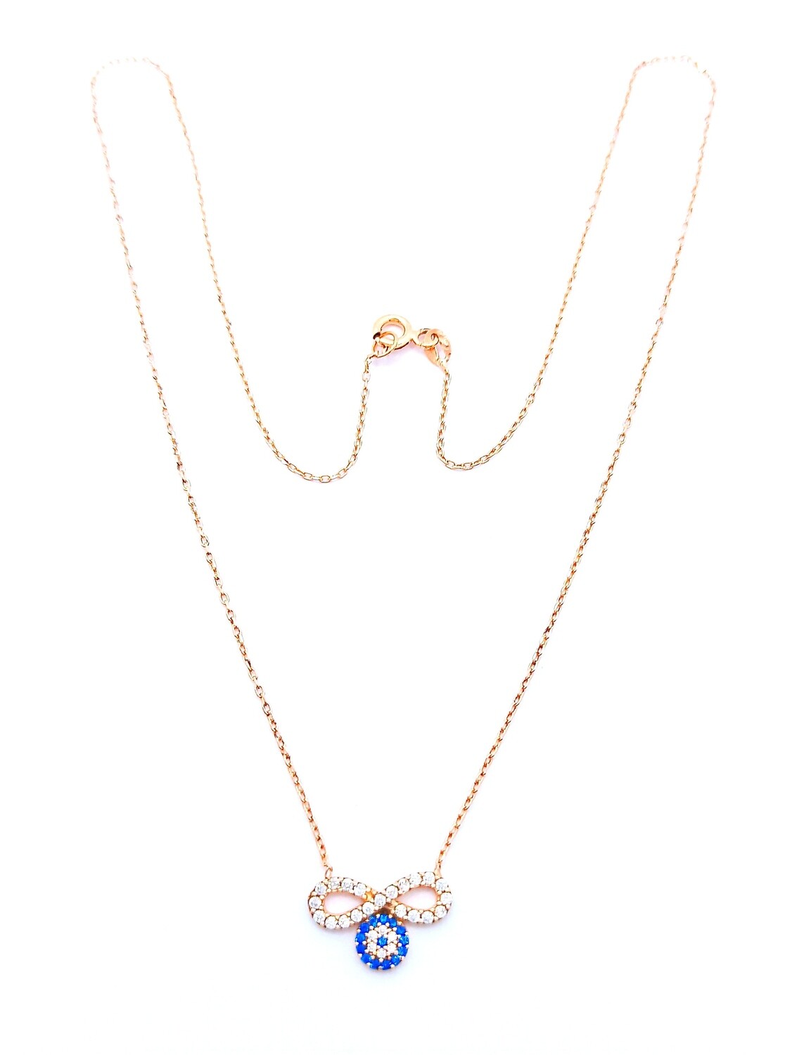 Silver 925 infinity &amp; evil eye rose gold necklace