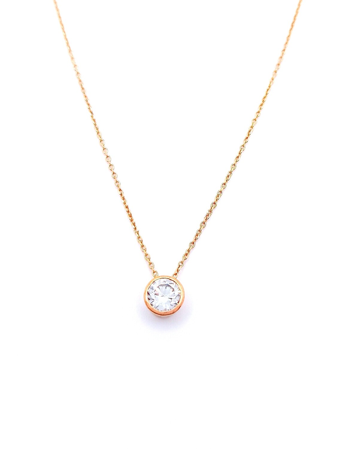 Silver 925 single round stone rose necklace