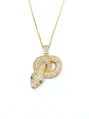 Silver 925 gold stone snake necklace