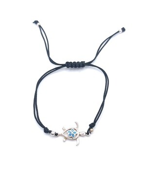 Silver 925 turtle,boat or dragonfly hand cord bracelet opal stone, MODEL-SIZE-CORD COLOR: 1-Design height: 1.4cm-width: 1.5cm-Black