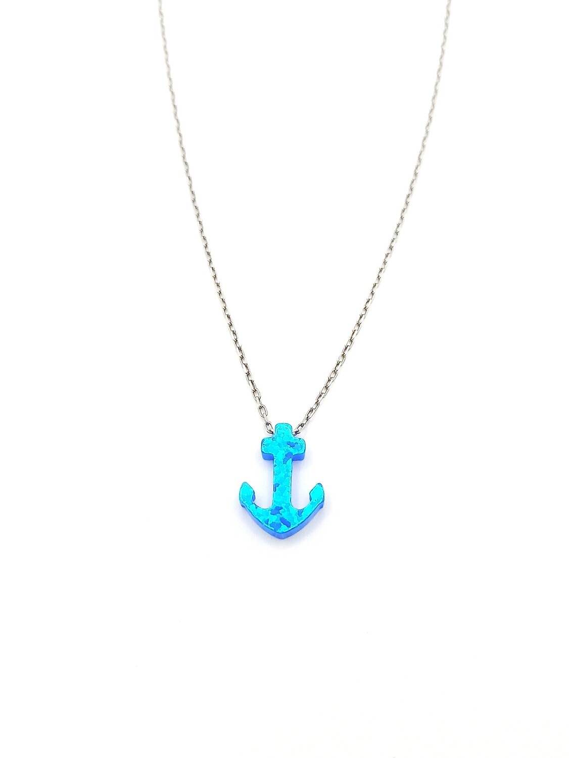 Silver 925 anker or fish tale necklace blue opal stone