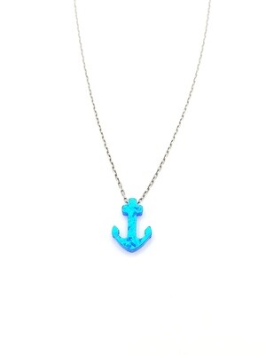 Silver 925 anker or fish tale necklace blue opal stone