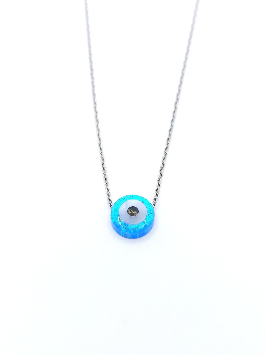 Silver 925 evil eye necklace blue opal