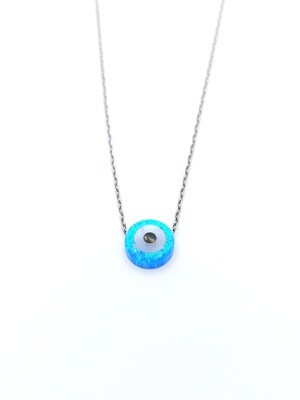 Silver 925 evil eye necklace blue opal