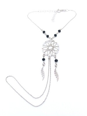 Silver 925 dreamcatcher black stone bracelet ring
