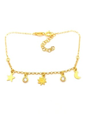 Silver 925 sun,moon &amp; star hand bracelet