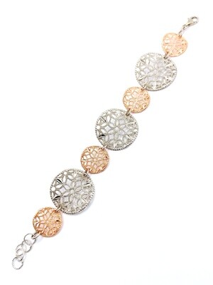 Silver 925 handmade diamond cut wide flower hand bracelet