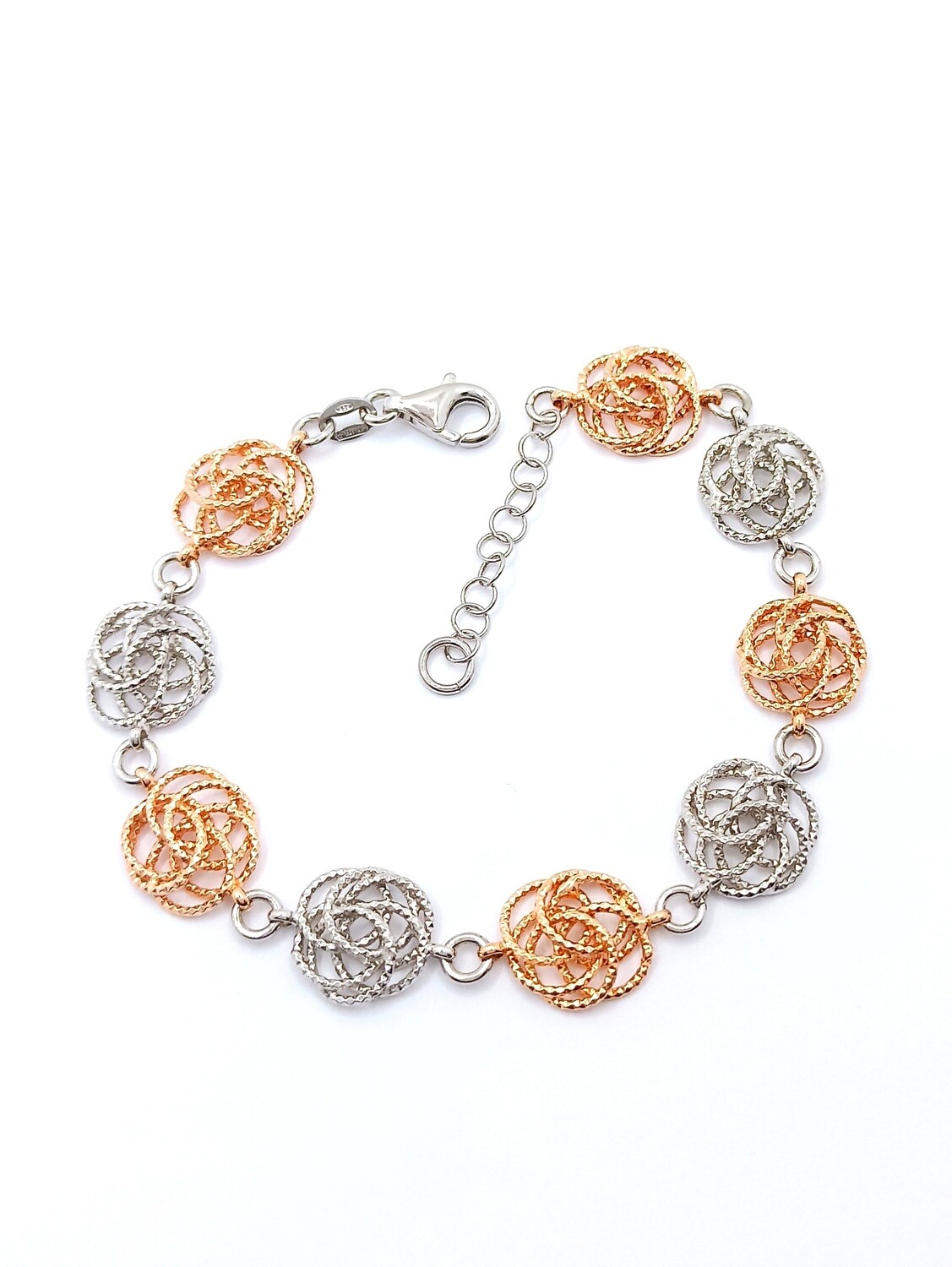 Silver 925 handmade diamond cut flower hand bracelet