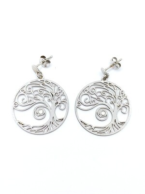 Silver 925 Tree Of Life stud hanging earrings white stone