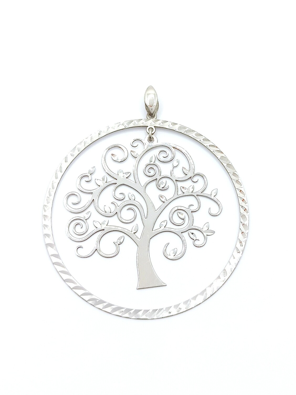Silver 925 dangling Tree Of Life diamond cut pendant, MODEL-CYRCLE COLOR: 1 White gold plated