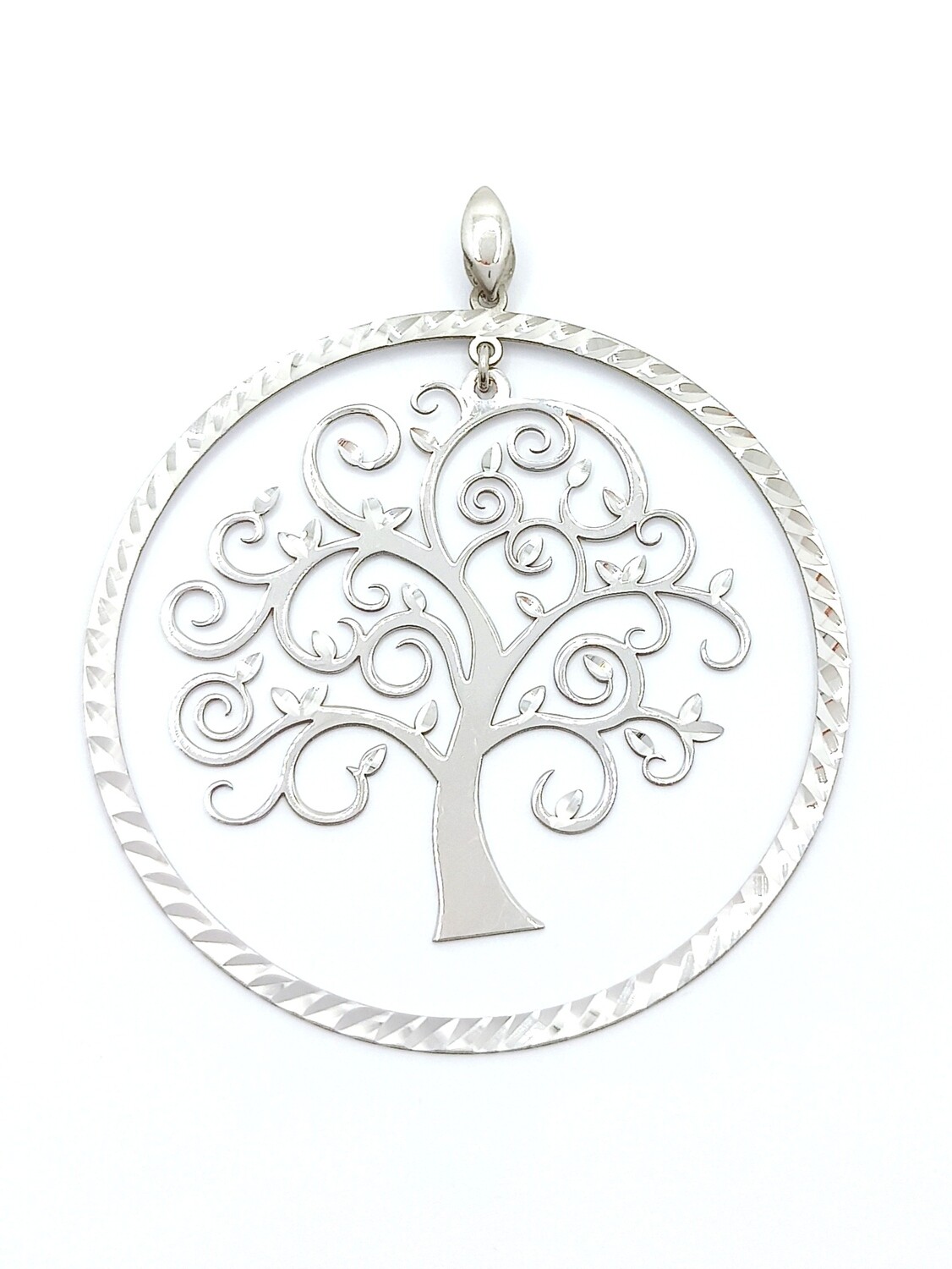 Silver 925 dangling Tree Of Life diamond cut pendant, MODEL-COLOR-SIZE: 1-White gold plated-Height: 5.7cm-Width: 5.1cm