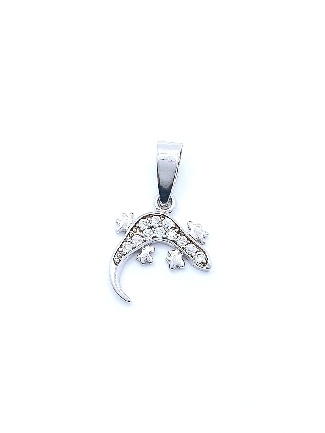 Silver 925 salamander design pendant white stone