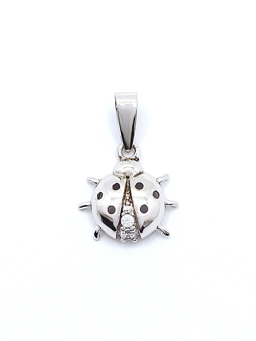 Silver 925 white stone ladybug pendant