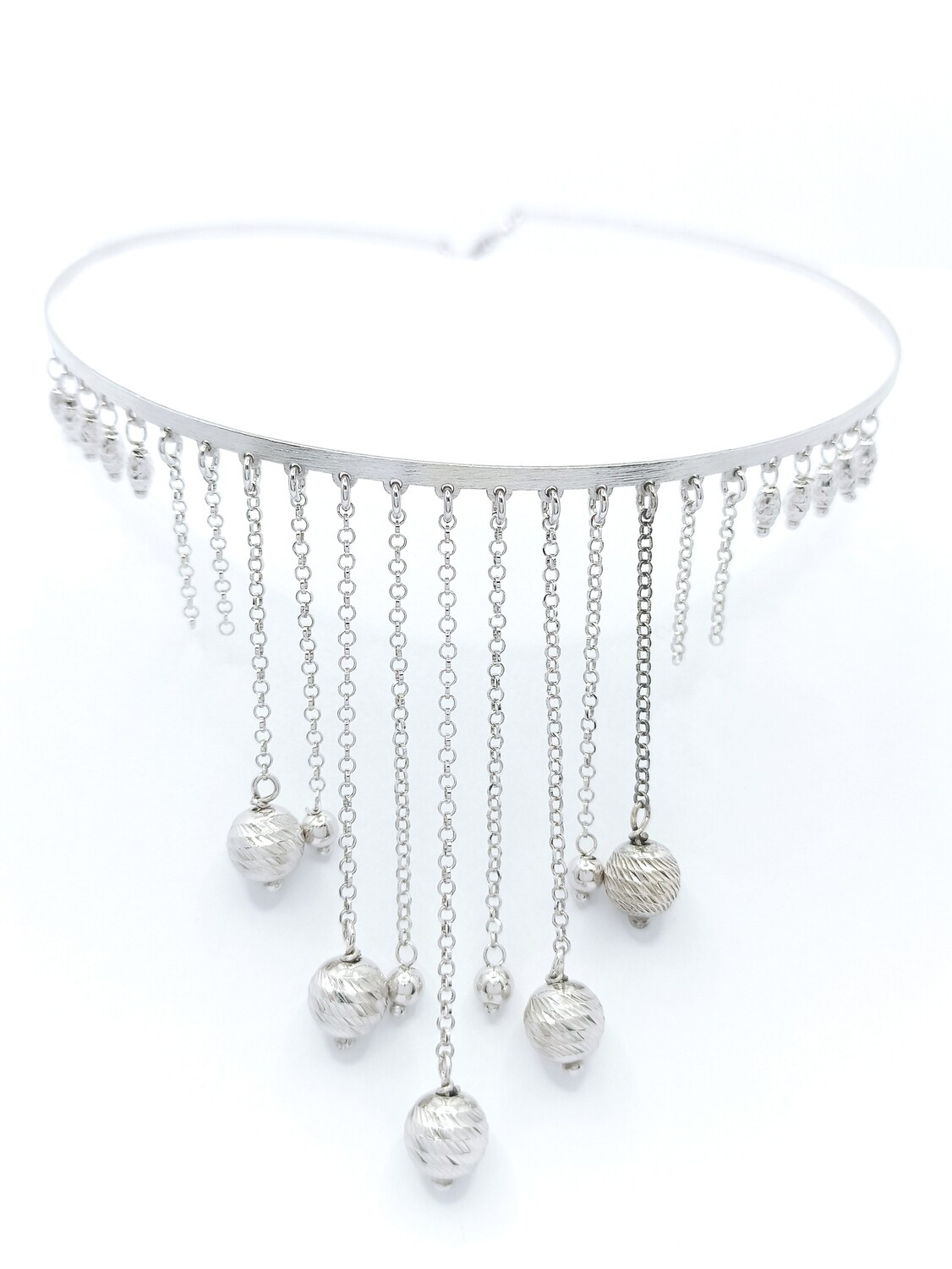 Silver 925 diamond cut ball chocker necklace